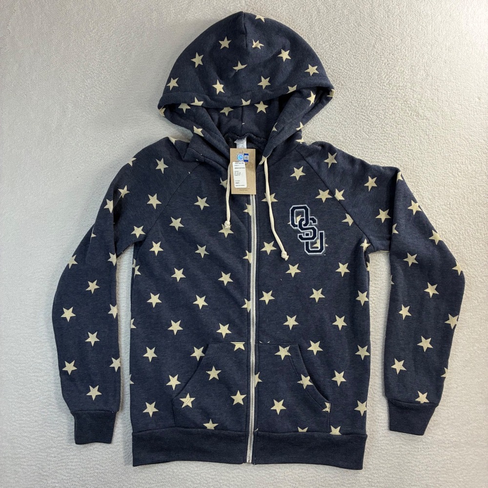 Oklahoma State University Full Zip Hoodie Women M Blue Star AOP Jacket OSU NWT